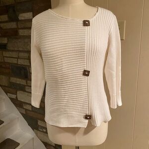 Women’s Orvis Cream Ribbed Knit Sweater with Button Accents